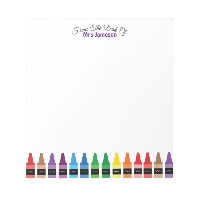 Modern Chic Cute From the Desk of Rainbow Crayon  Notepad (Front)