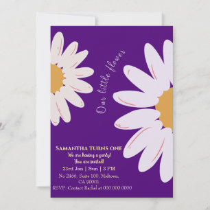 Modern chic daisy floral indigo 1st birthday  invitation