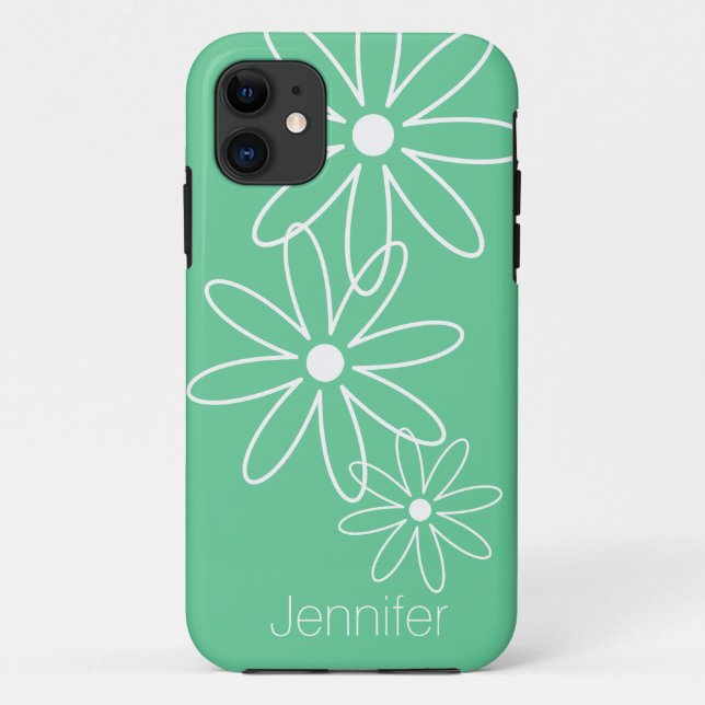 Modern chic daisy flower mint green iPhone 11 case (Back)