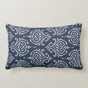 Modern chic damask blue and white ikat pillow