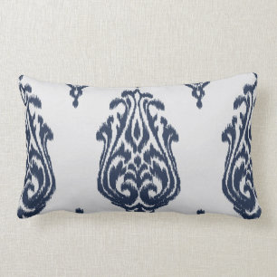 Modern chic damask blue and white ikat pillow