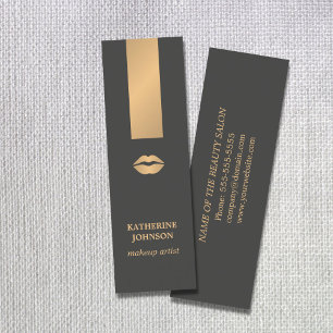 Modern Chic Dark Grey Faux Gold Lips Makeup Artist Mini Business Card
