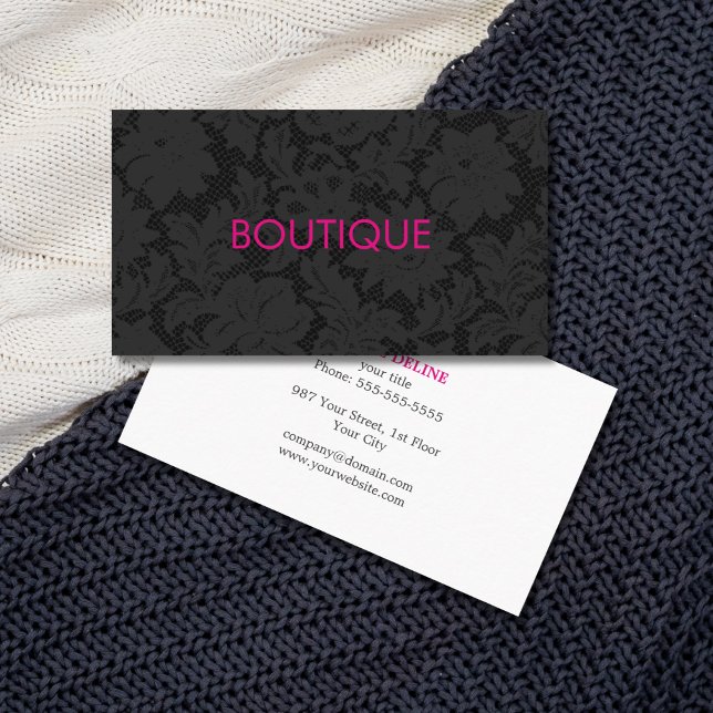 Modern Chic Dark Grey Lace Pattern Boutique Business Card (Creator Uploaded)