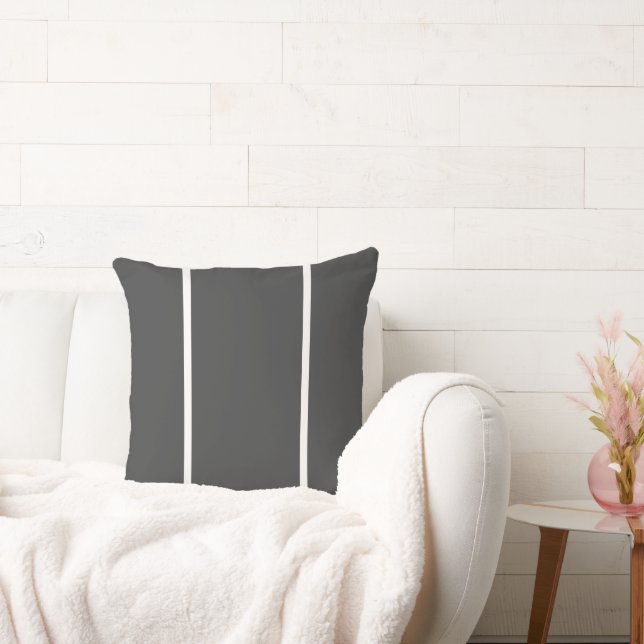 Modern Chic Dark Grey Slim White Accent Stripes Throw Pillow (Couch)