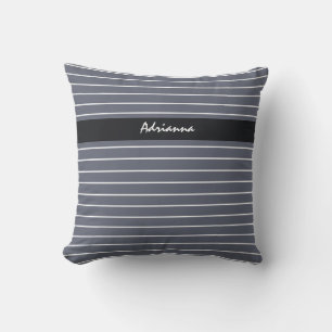 Modern Chic Dark Grey Thin Stripes With Name Throw Pillow