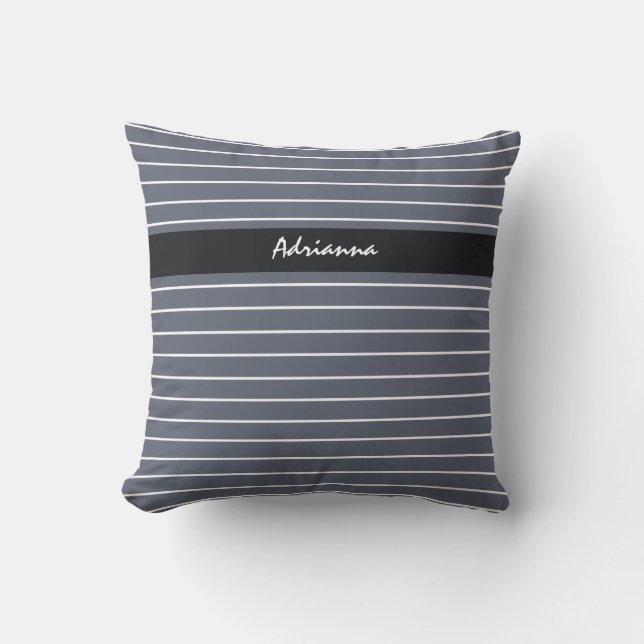 Modern Chic Dark Grey Thin Stripes With Name Throw Pillow (Front)