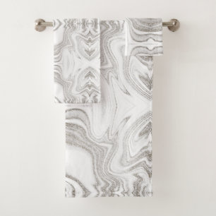 Modern chic dark grey white marble stone pattern bath towel set