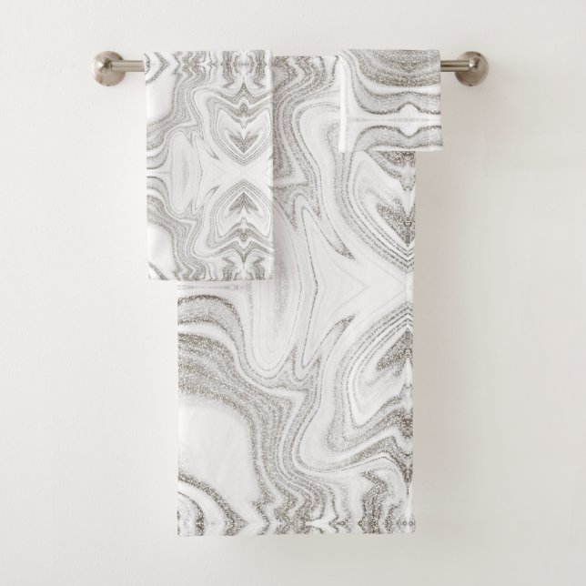 Modern chic dark grey white marble stone pattern bath towel set (Insitu)
