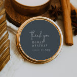 Modern Chic Dark Navy Blue Thank You Stickers<br><div class="desc">These modern chic dark navy blue thank you stickers are perfect for a simple wedding reception. The neutral boho design features rustic unique and stylish bohemian typography in a minimalist dark blue and white colour. Personalize the sticker labels with your names, and the date. These stickers can be used for...</div>
