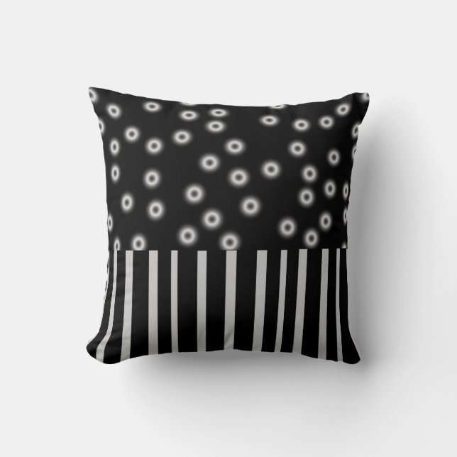modern chic decor black and white dots and stripes throw pillow (Front)