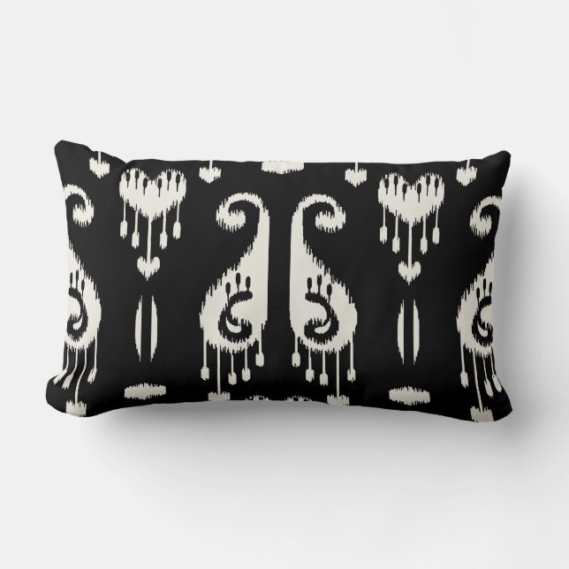 Modern chic decorative black and white ikat pillow (Front)