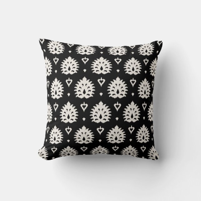 Modern chic decorative black and white ikat pillow (Front)