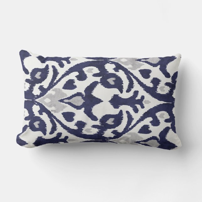 Modern chic decorative blue and white ikat pillow (Front)