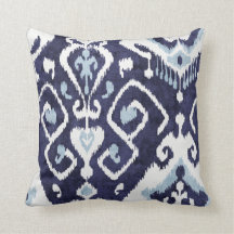 Modern chic decorative blue and white ikat pillow