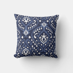 Modern chic decorative blue and white ikat pillow