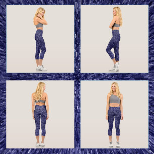 Modern, chic design in dark blue, glitter effect capri leggings