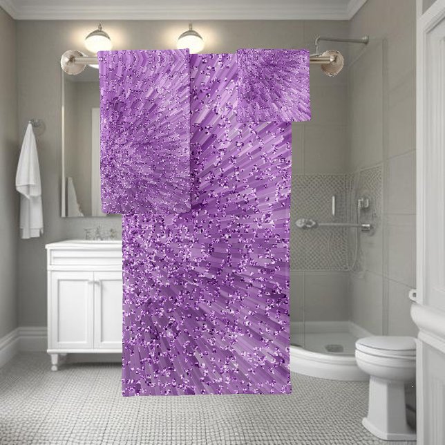 Modern, chic design in purple with glitter effect bath towel set (Creator Uploaded)