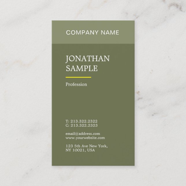 Modern Chic Design Professional Plain Green Trendy Business Card (Front)