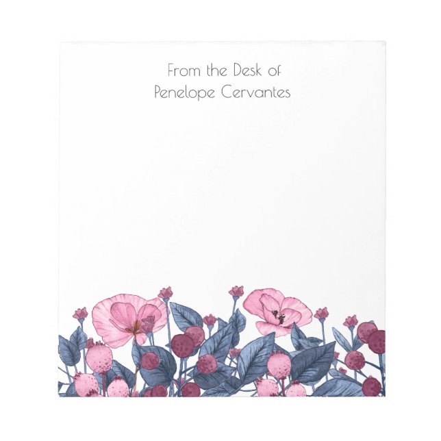 Modern Chic Dusty Blue and Pink Floral Notepad (Front)