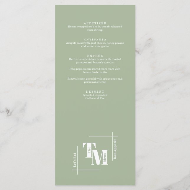 Modern Chic Dusty Green Minimal Wedding Thank You Menu (Front)