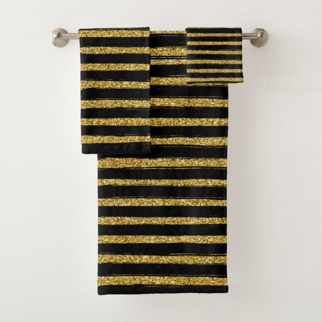 Modern chic elegant black and gold          bath t bath towel set (Insitu)