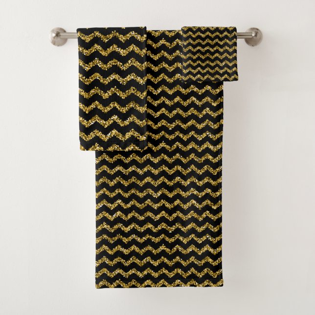 Modern chic elegant black and gold          bath towel set (Insitu)
