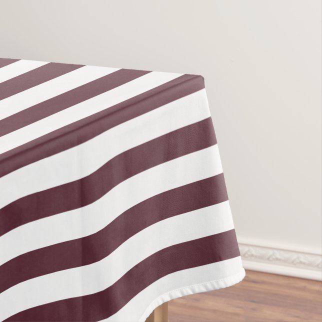Modern Chic Elegant Burgundy White Stripes Pattern Tablecloth (In Situ)