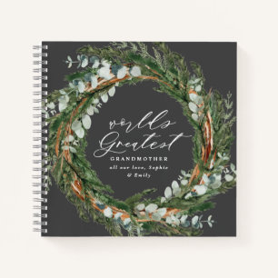 Modern chic elegant leafy wreath photo grandmother notebook