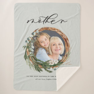Modern chic elegant leafy wreath photo mother sherpa blanket