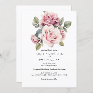 Modern Chic Elegant Romantic Pink Rose Wedding Invitation