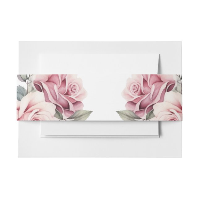 Modern Chic Elegant Romantic Pink Rose Wedding Invitation Belly Band (Front Example)