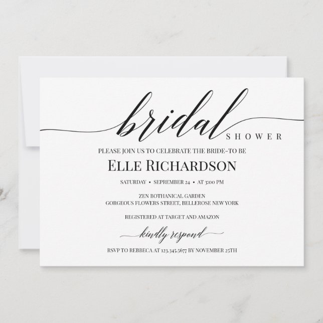 Modern chic elegant rustic script brdial shower invitation (Front)