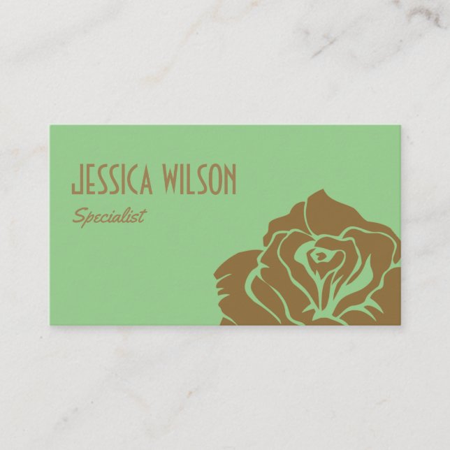 Modern chic emerald green golden flower business card (Front)
