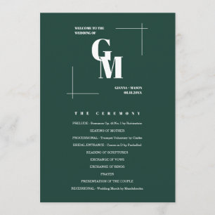Modern Chic Emerald Green Monogram QR Code Wedding Program