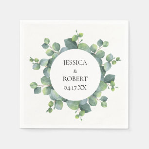 Modern Chic Eucalyptus Round Frame Personalized Napkin