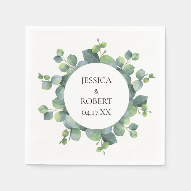 Modern Chic Eucalyptus Round Frame Personalized Napkin (Front)