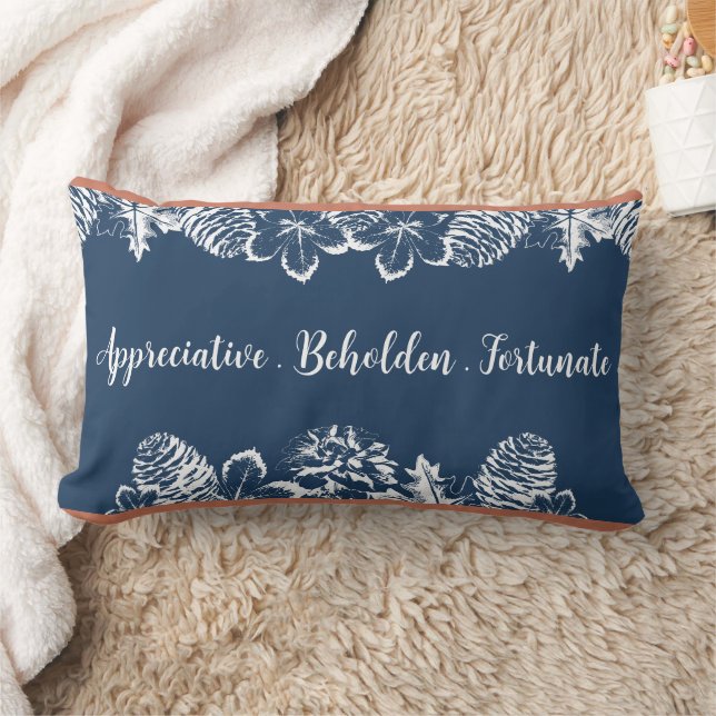 Modern Chic Fall Foliage Navy-Orange Lumbar Pillow (Blanket)