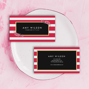 Modern Chic Fashion Stylist Pink Stripes Floral Business Card