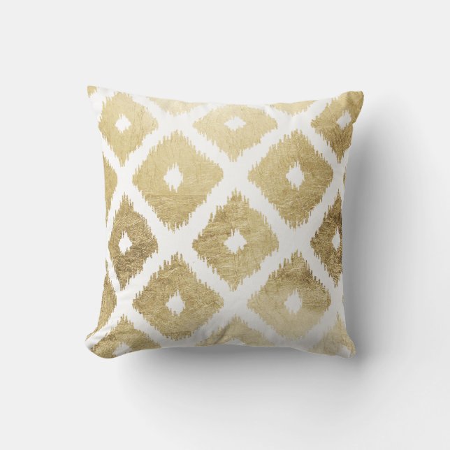 Modern chic faux gold leaf ikat pattern throw pillow (Front)