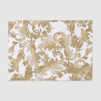 Modern chic faux gold white glitter flowers tissue paper