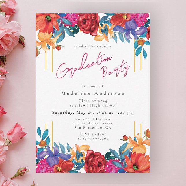 Modern Chic Fiesta Floral Graduation Party Invitation (Creator Uploaded)