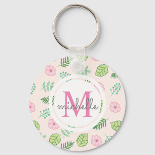 Modern Chic Floral Monogram Keychain