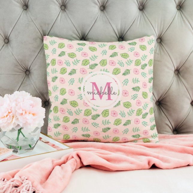 Modern Chic Floral Monogram Throw Pillow (Creator Uploaded)