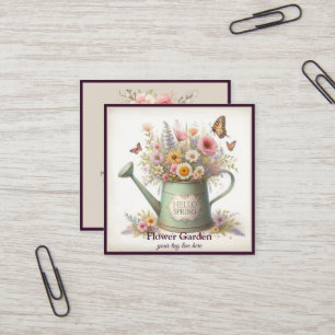 Modern Chic  Floral & Rustic Wood Vintage Cottage Square Business Card