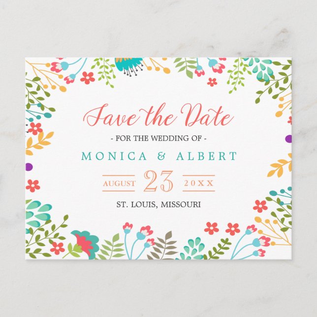 Modern Chic Floral Save the Date Announcement Postcard (Front)