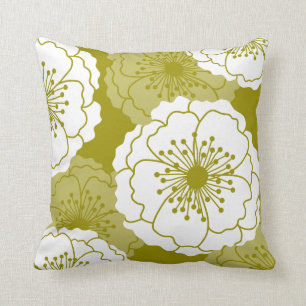 Modern Chic Flower Silhouettes   Avocado Green Throw Pillow