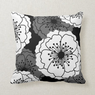 Modern Chic Flower Silhouettes Black and White Throw Pillow