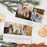 Modern Chic Foil Family Photo Collage Newsletter Foil Holiday Card<br><div class="desc">This modern chic foil family photo collage newsletter holiday card is the perfect stylish holiday greeting. This simple boho design features classic sophisticated calligraphy in minimalist black and white with luxurious pressed foil accents. Personalize the card with 5 photos (2 on the front and 3 on the back), your family...</div>