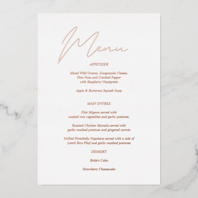 Modern Chic Foil & White Menu (Front)
