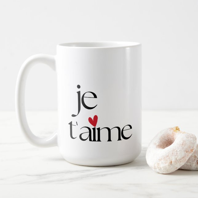 Modern Chic French Je T'aime I love you Coffee Mug (With Donut)